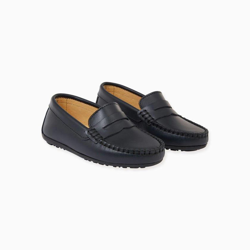 Navy Leather Boy Loafer Shoes