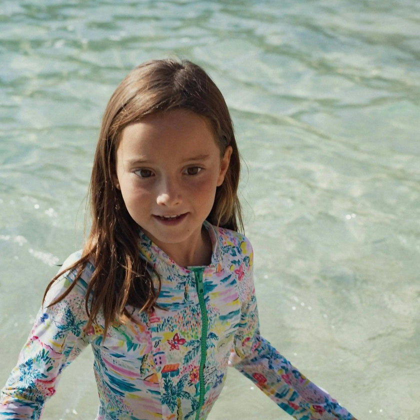 Long sleeve one-piece swimsuit, aqua | GIGI COMBI