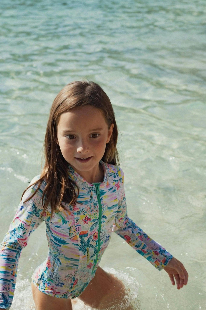 Long sleeve one-piece swimsuit, aqua | GIGI COMBI