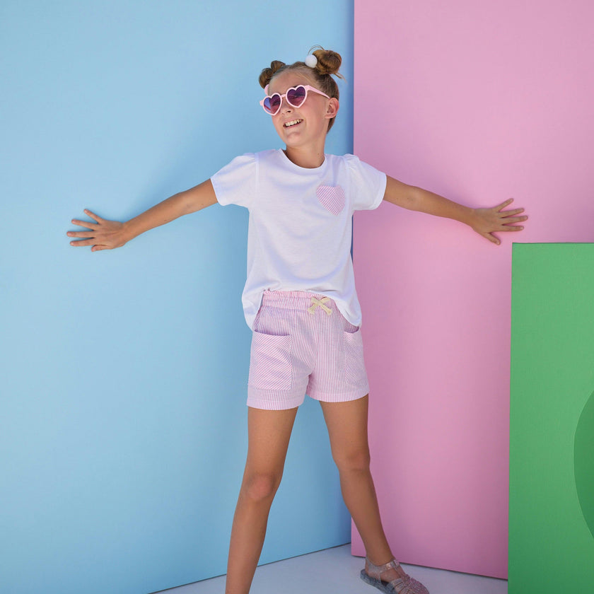 Patch Pocket Shorts - Pink Sparkle Seersucker