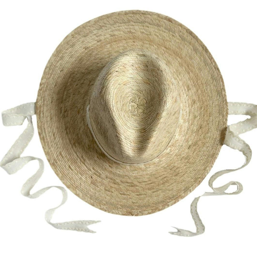 Zinnia Sun Hat - Long & Thin Vintage Eyelet Lace Ribbon