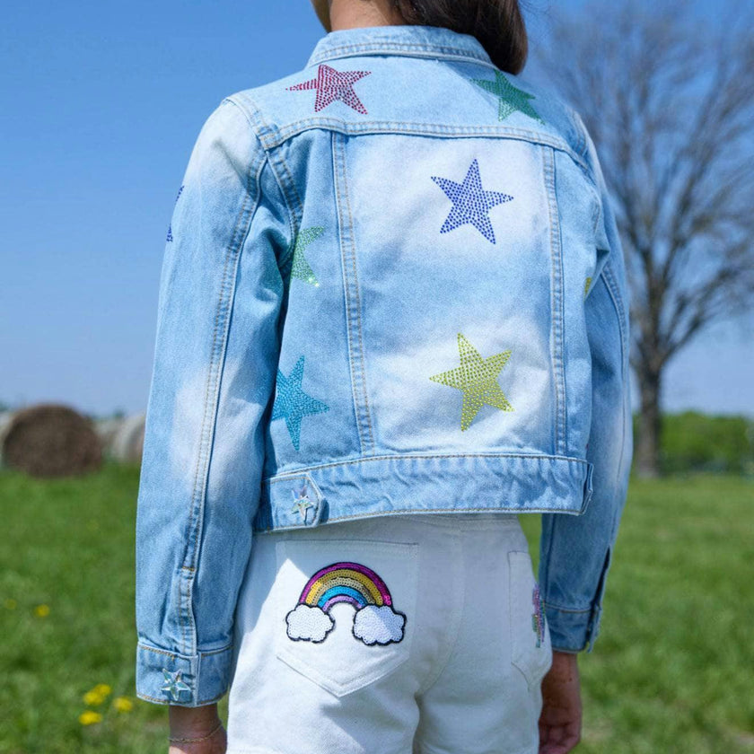 Crystal Rainbow Stars Denim Jacket