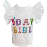 Birthday Girl Gem Ruffle Sleeve Shirt