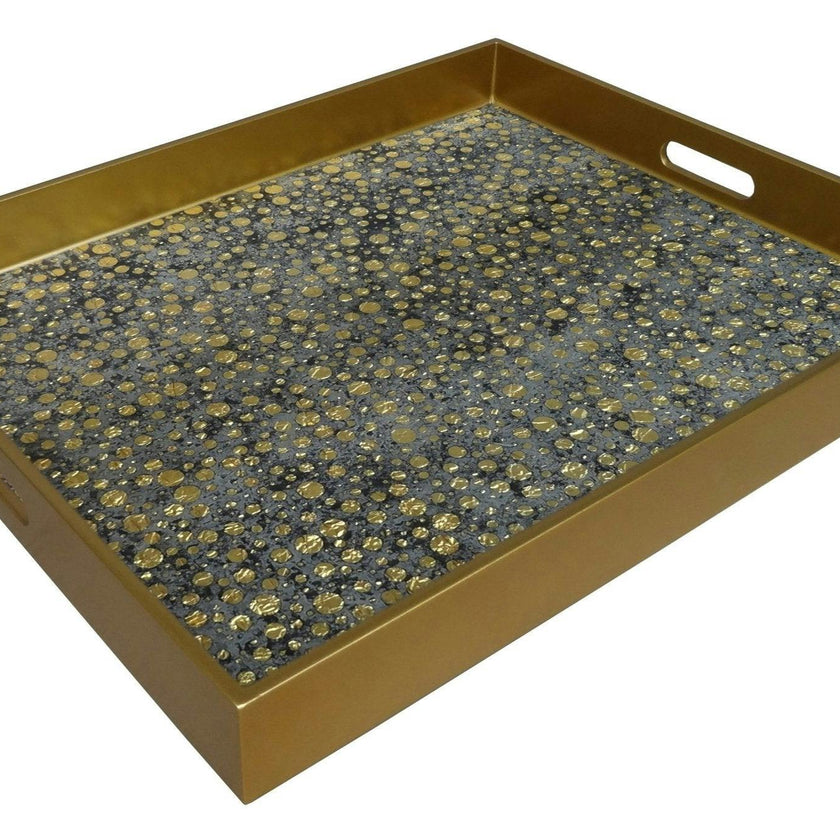 Handmade Reverse Painted Mirror Tray  Gold Dots - Extra Large Arcadia Home