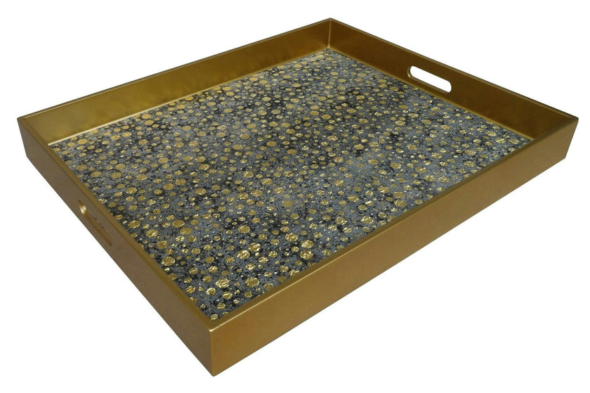 Handmade Reverse Painted Mirror Tray  Gold Dots - Extra Large