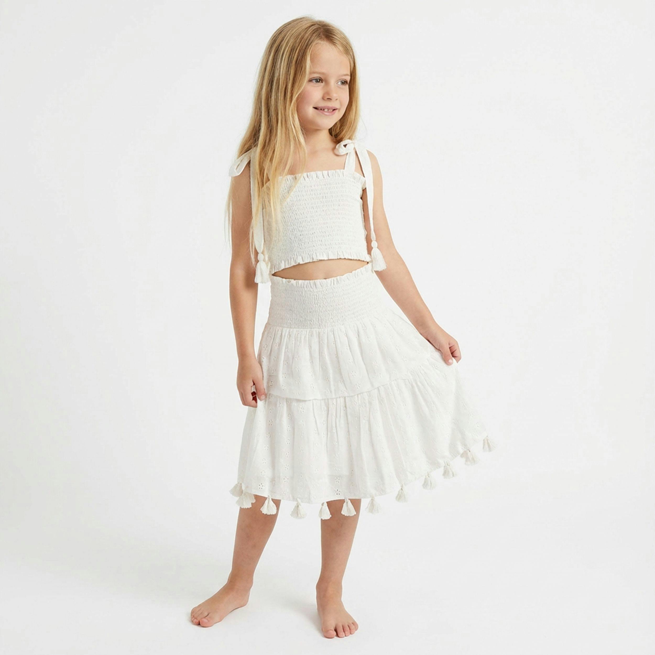 Noelle Girls Top and Skirt Set White Eyelet, white