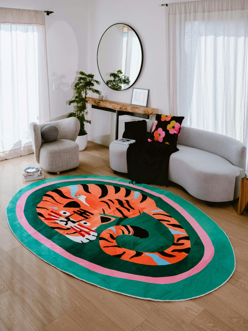 Oval Tiger Area Rug by Lu Yang