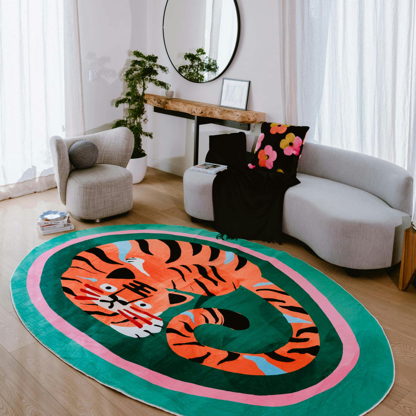 Oval Tiger Area Rug by Lu Yang