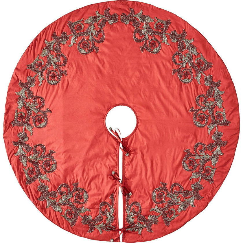 Imperial Design Hand Beaded Red Christmas Tree Skirt Red 60"