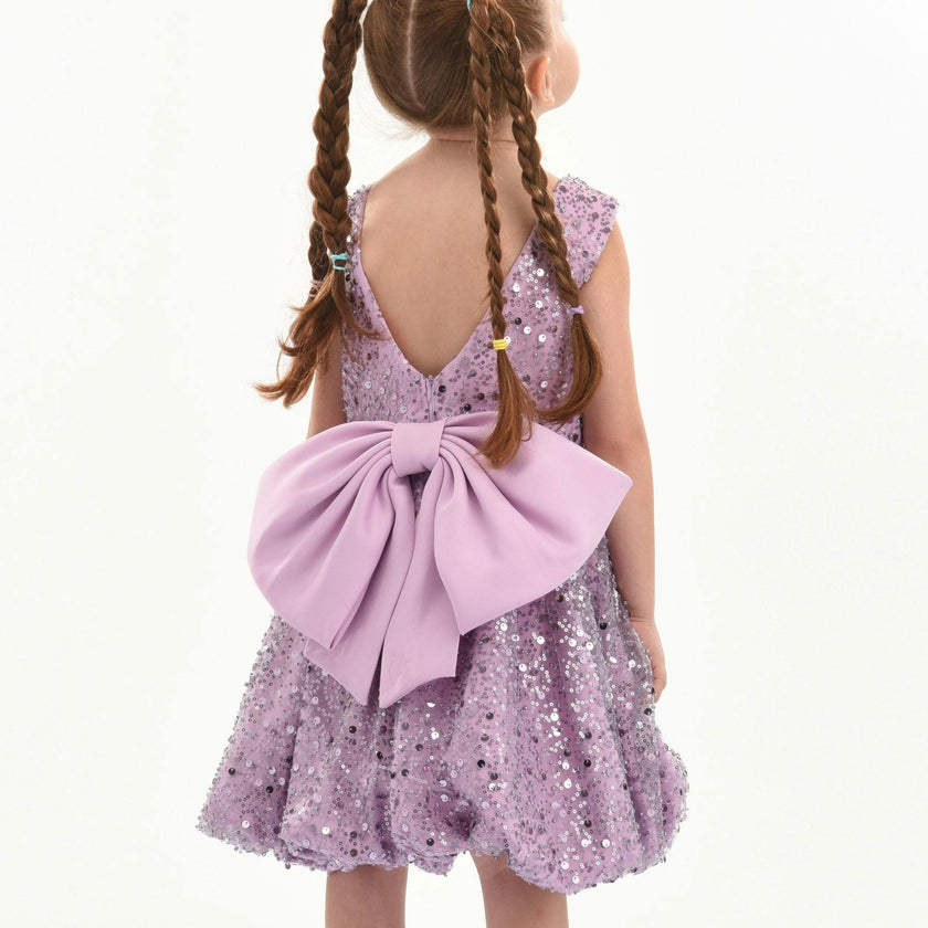 Purple Ainsley Sequin Bow Dress