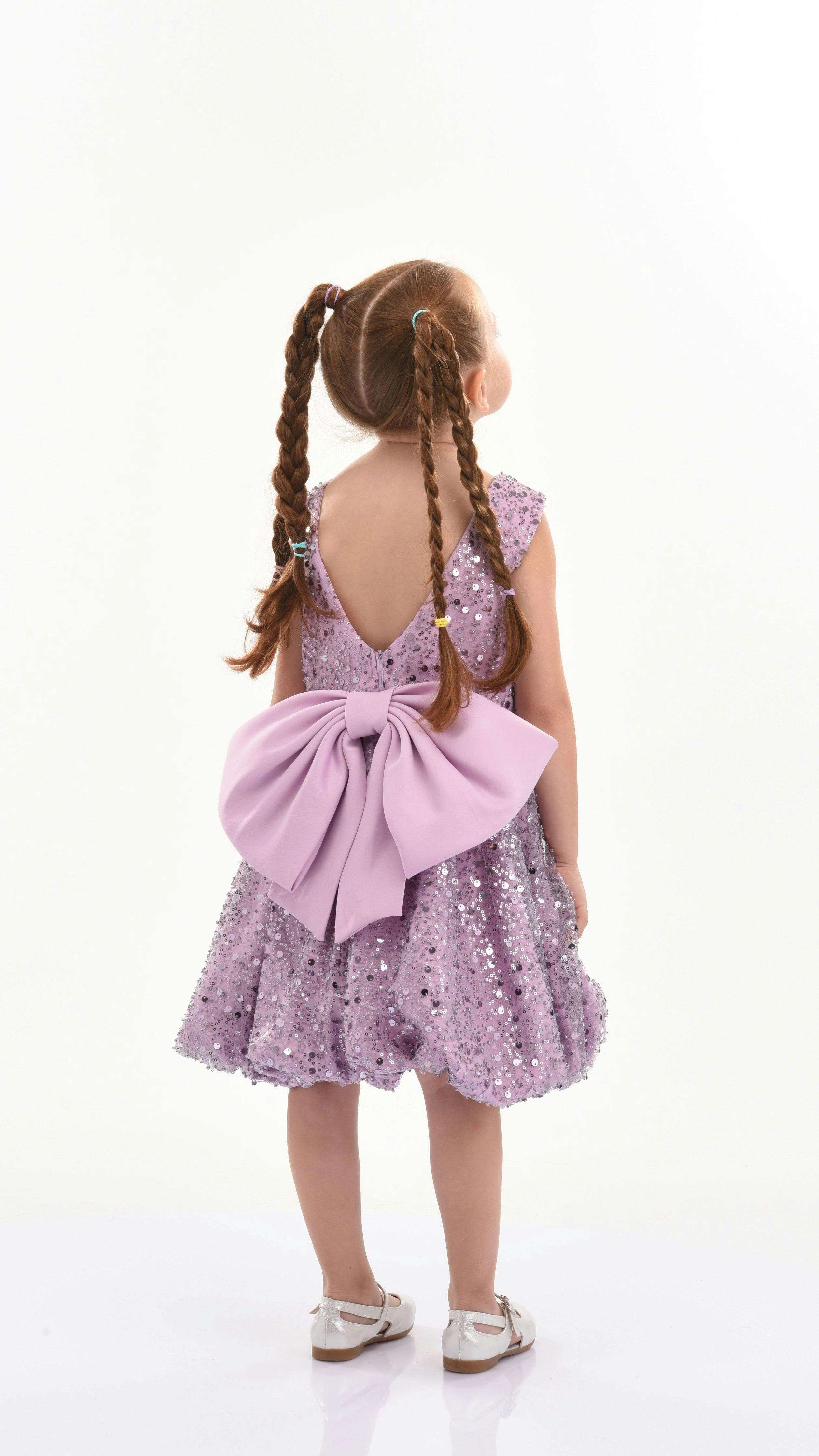Purple Ainsley Sequin Bow Dress