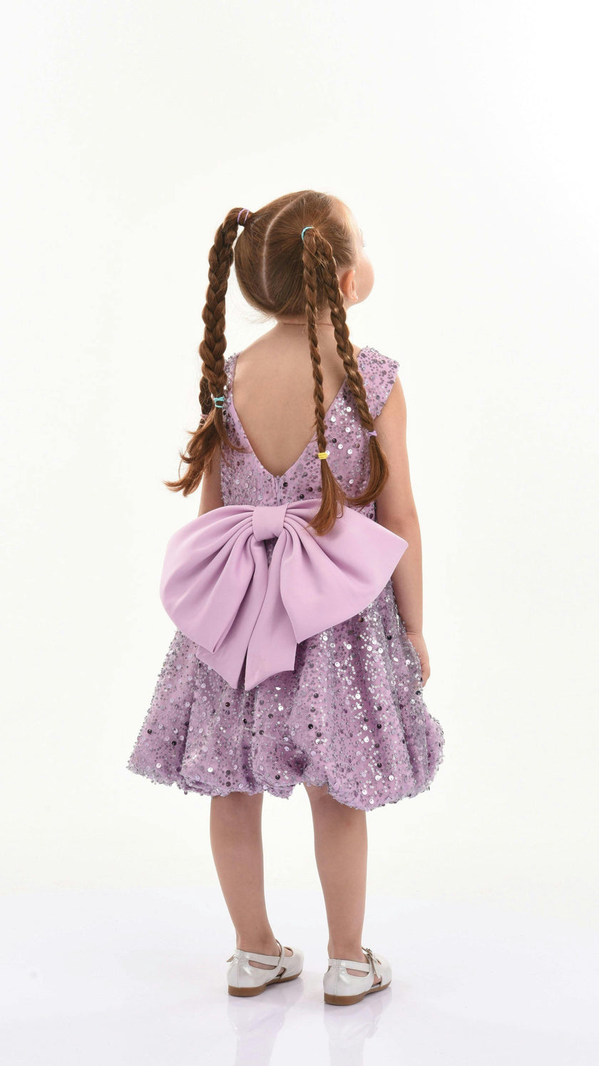 Purple Ainsley Sequin Bow Dress