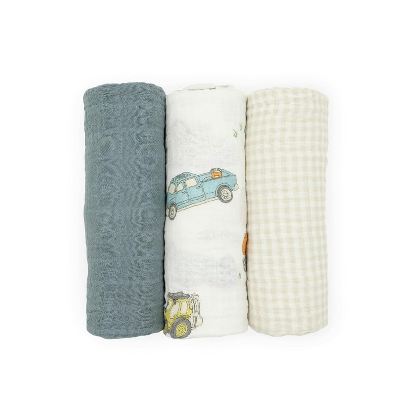 Cotton Muslin Swaddle Blanket 3 Pack - Work Trucks