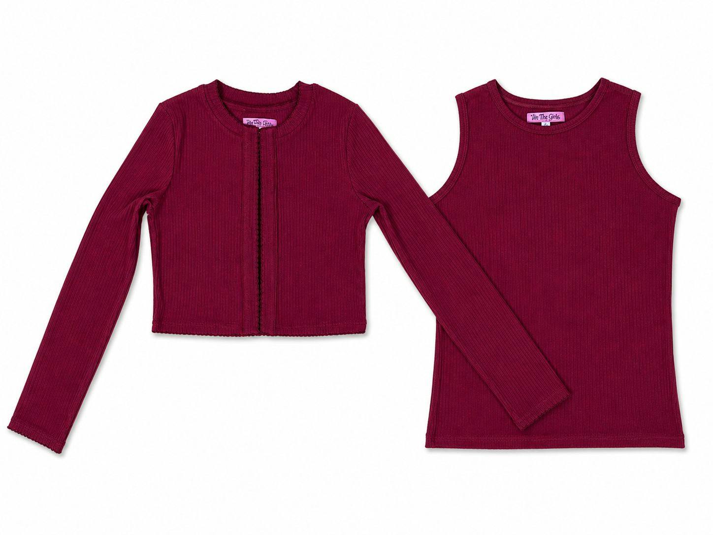 Crop Cardigan and Shell Set_Burgundy