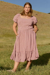 Monica Dress in Pink & Brown Gingham
