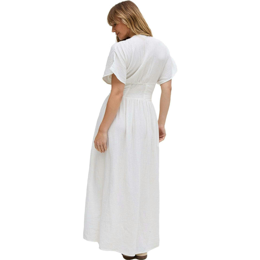 Sally Ann Button Down Embroidery Maxi Dress