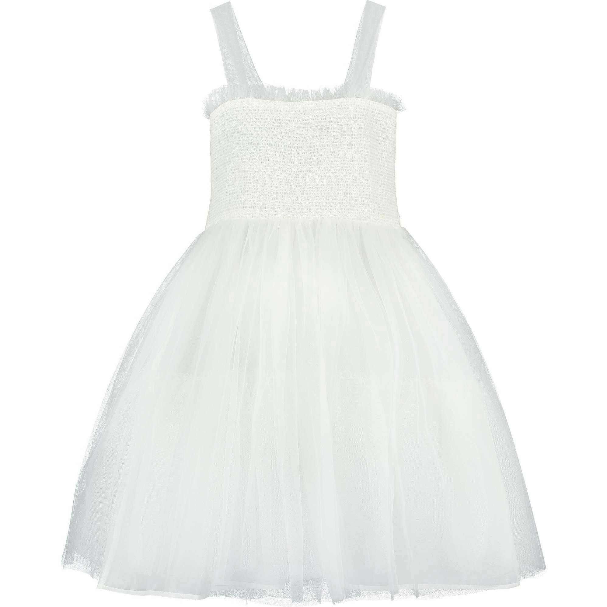 Angel Smocked & Embroidered Tulle Girls Occasion Dress