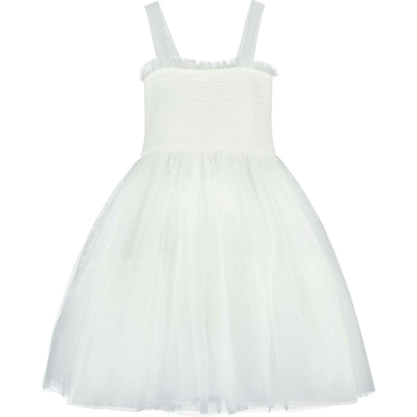 Angel Smocked & Embroidered Tulle Girls Occasion Dress