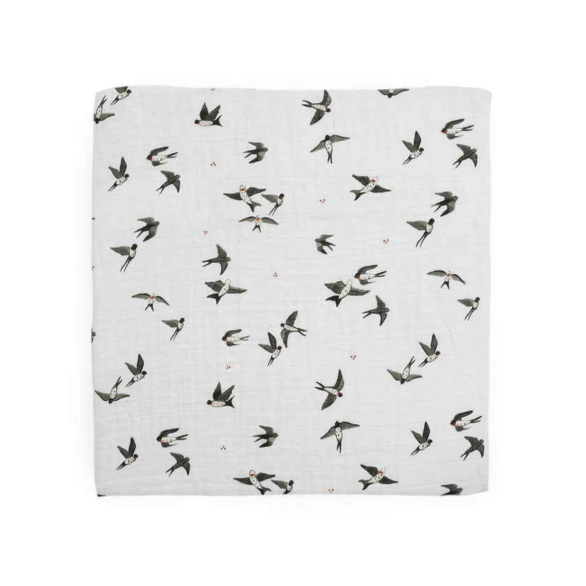 Organic Cotton Muslin Swaddle Blanket 2 Pack - Swallows