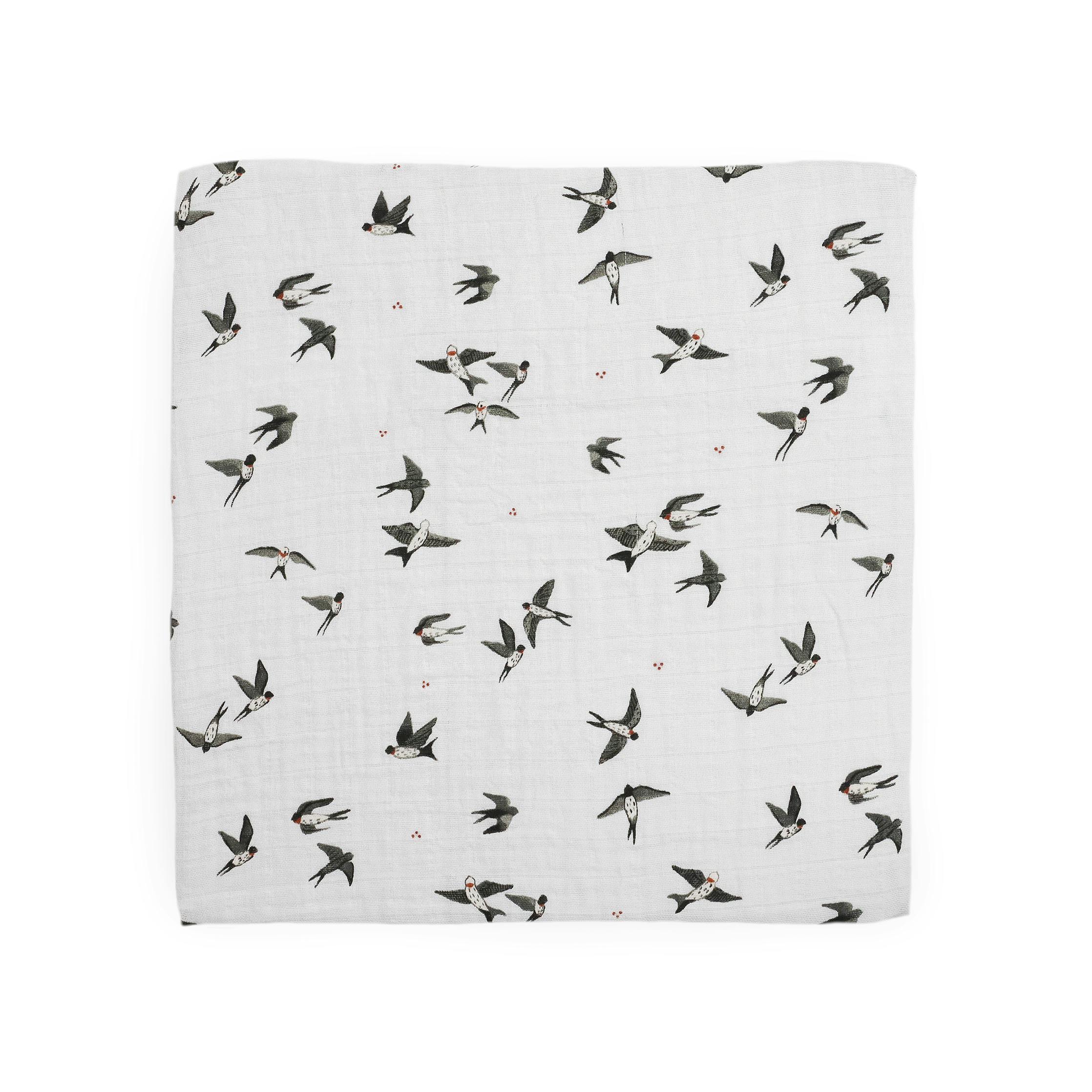 Organic Cotton Muslin Swaddle Blanket 2 Pack - Swallows