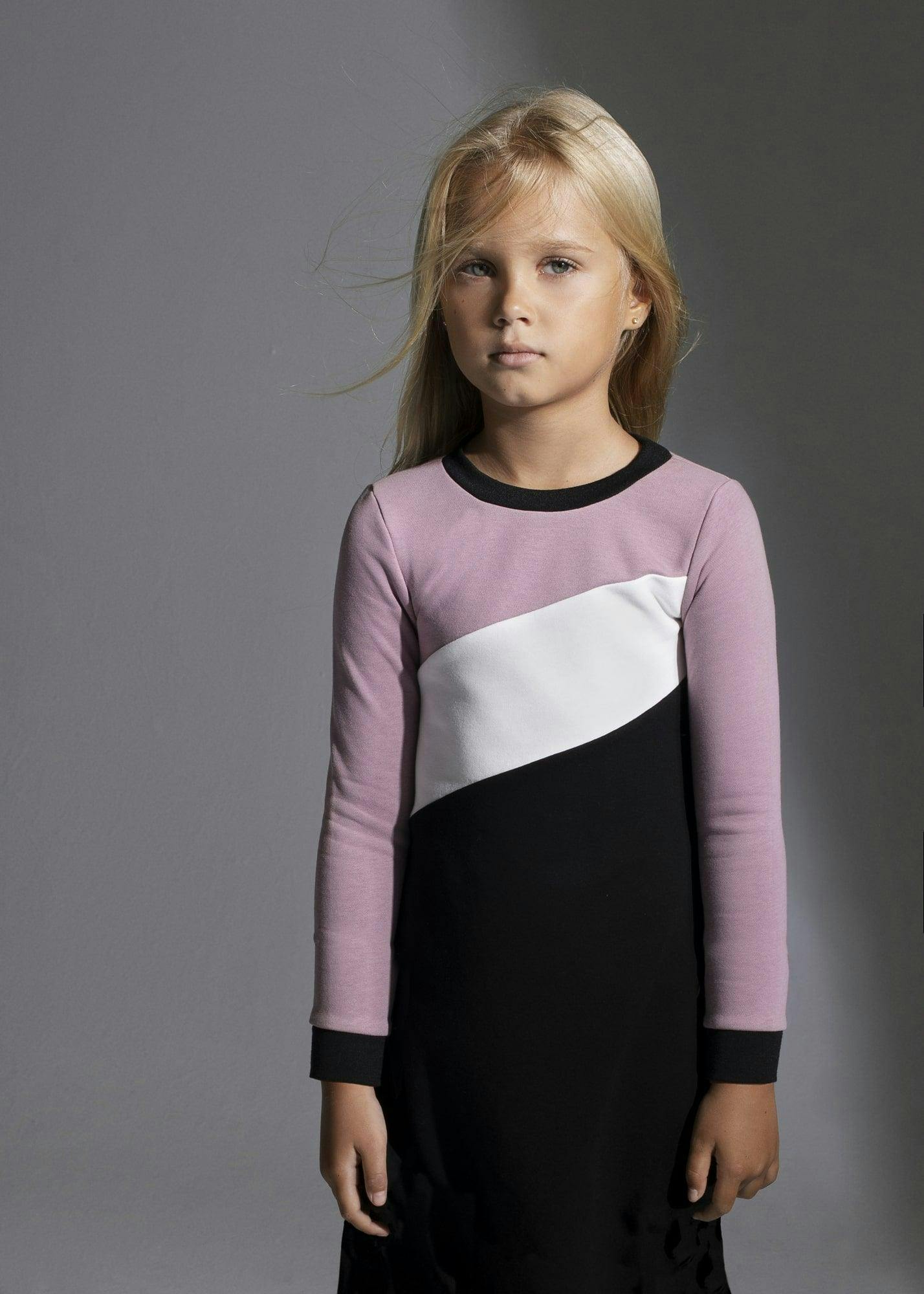 Tricolor French Terry Long Sleeve Dress