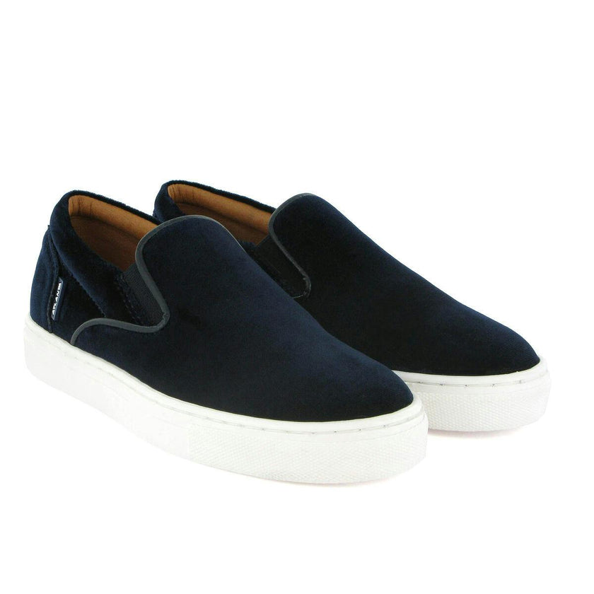 Velvet Leather Slip On Sneaker, Navy Blue