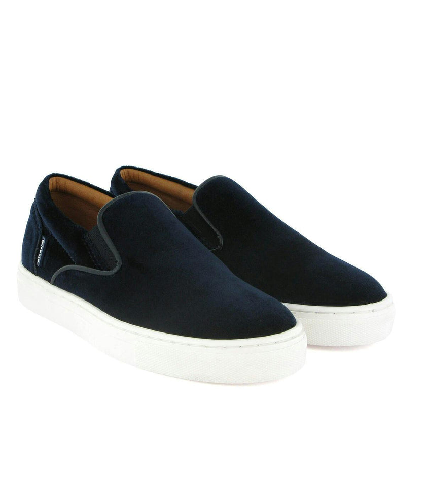 Velvet Leather Slip On Sneaker, Navy Blue