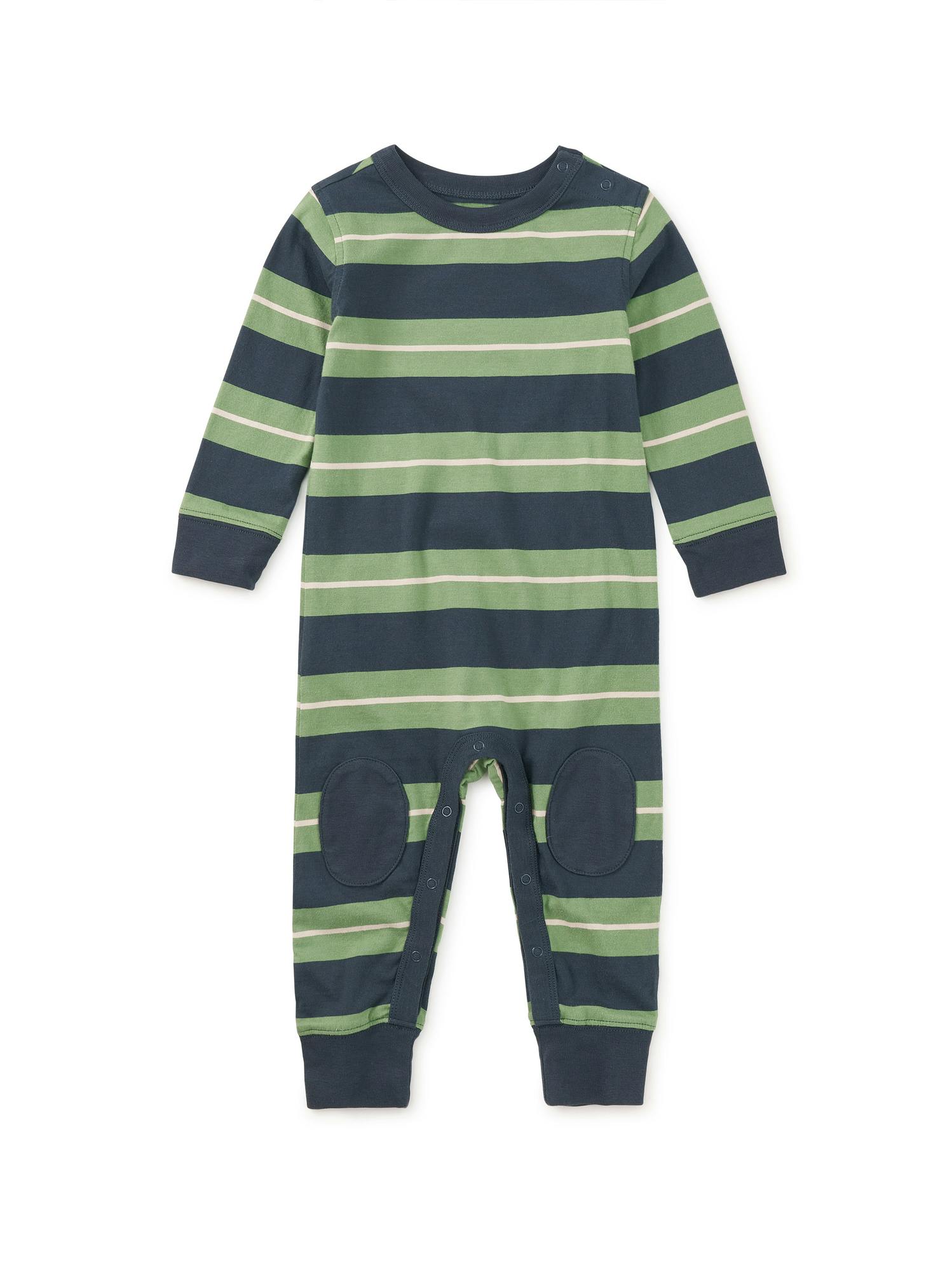 Stripe Knee Patch Baby Romper, Indigo