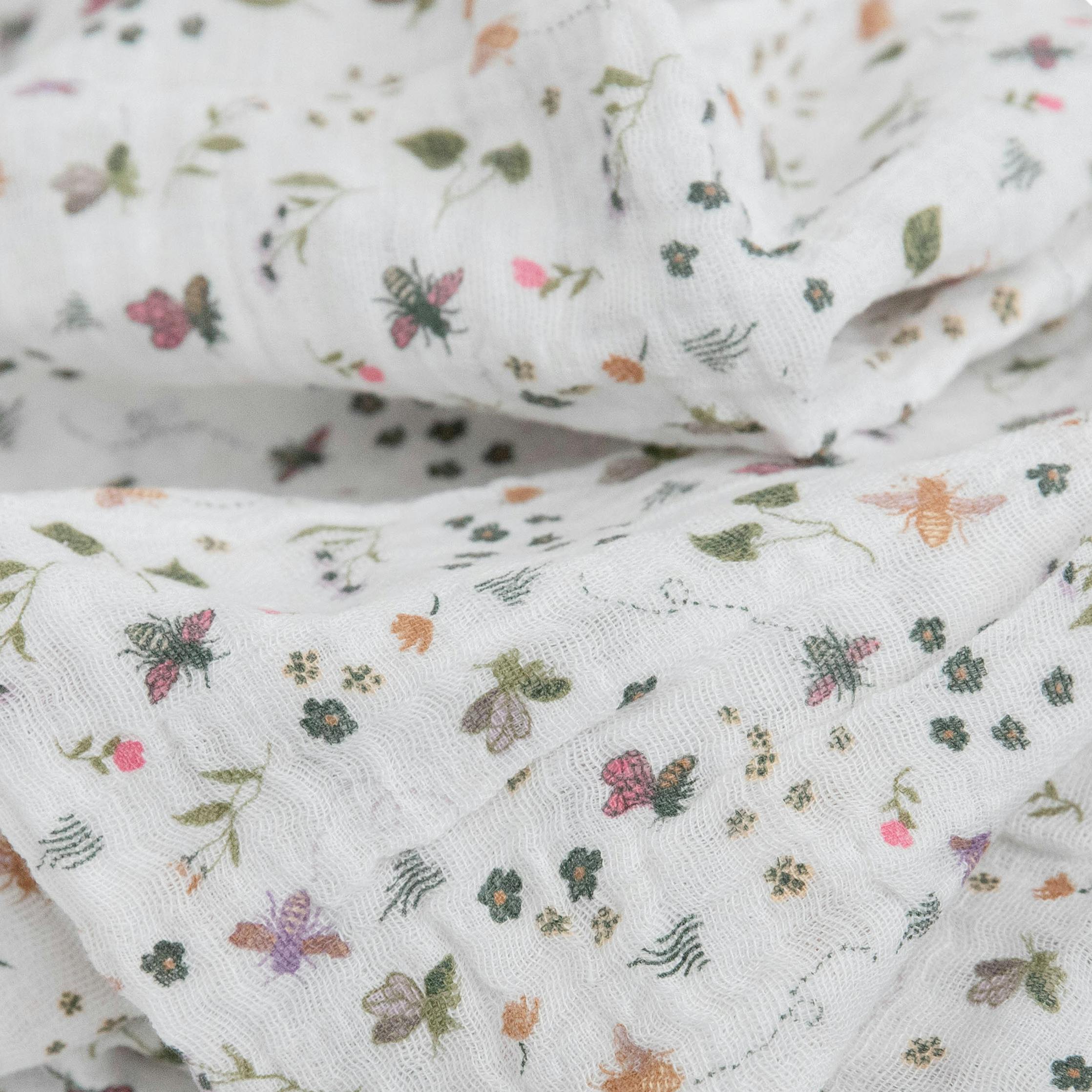 Cotton Muslin Swaddle Blanket 3 Pack - Garden Bees