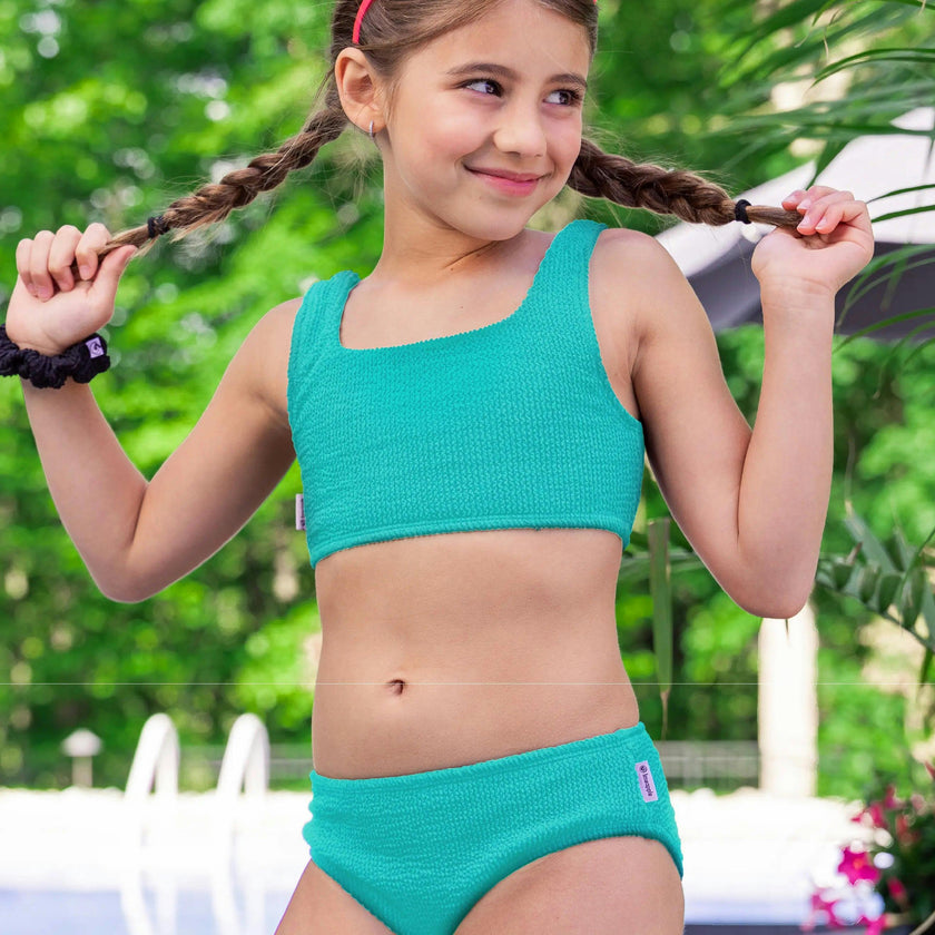 Fay Crinkle Tankini Two Piece Swimsuit - Turquoise