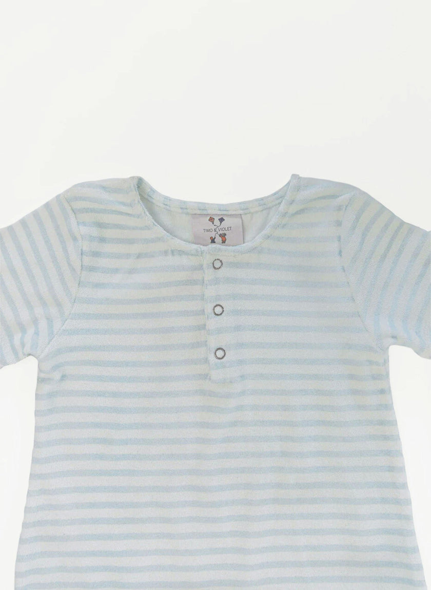 Walker Terry Romper - Blue & White Stripe