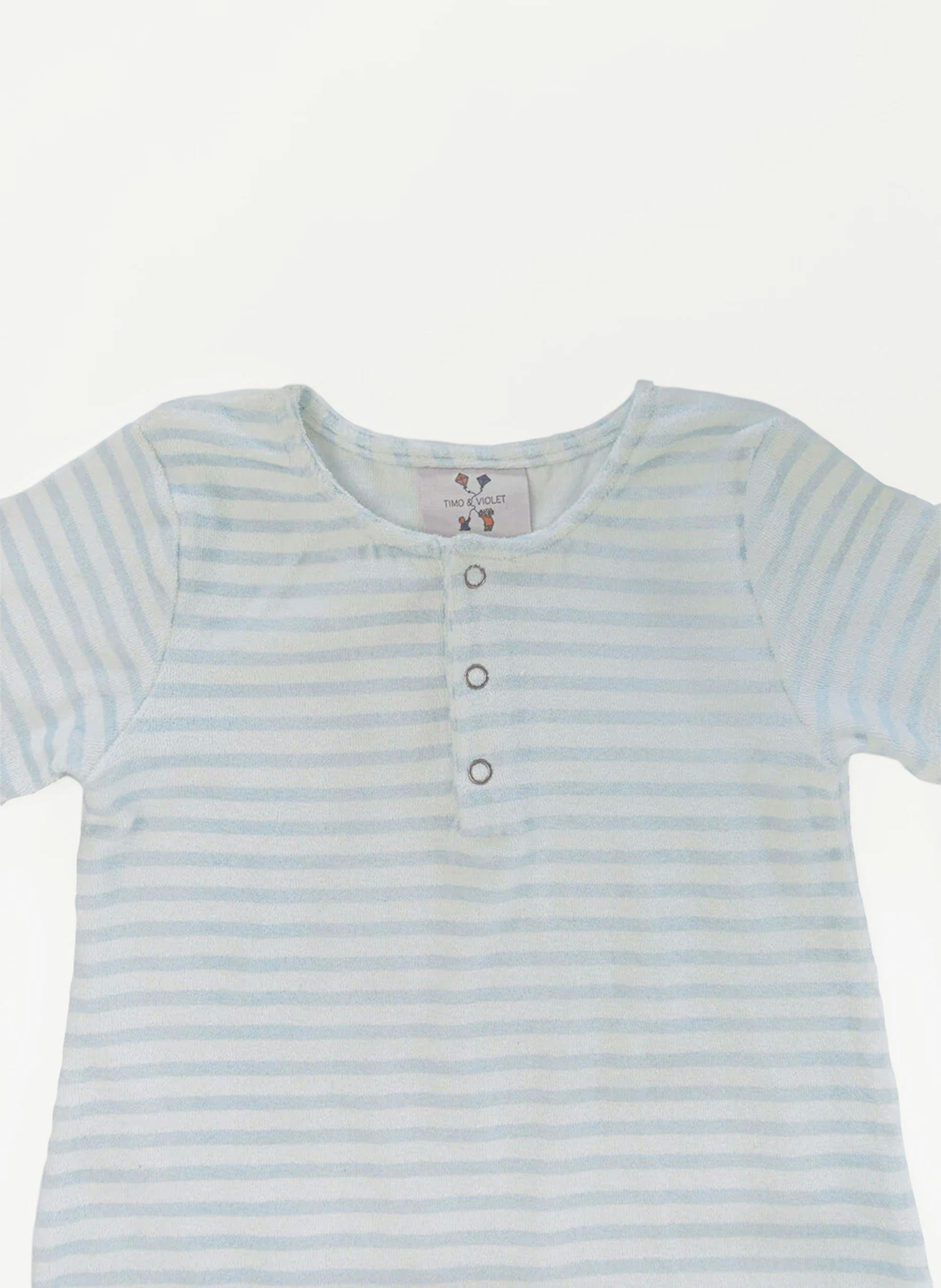 Walker Terry Romper - Blue & White Stripe