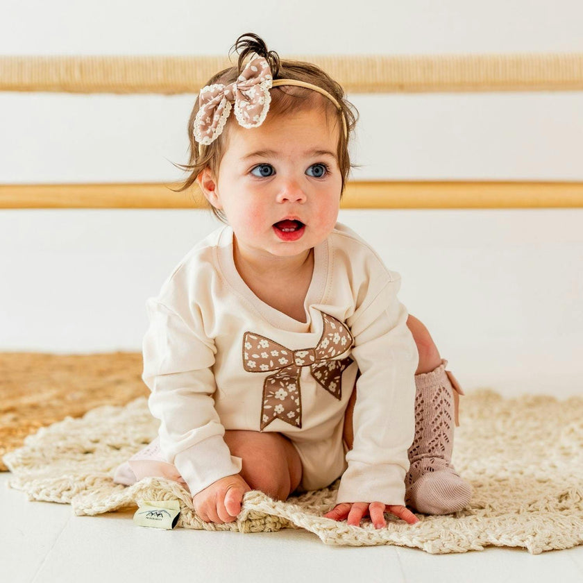 Mocha Floral Lace Bow Baby Headband