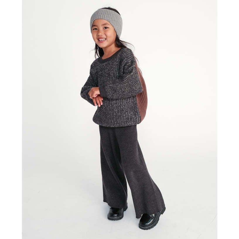 Chunky Ribbed Knit Elastic Waist Wide Leg Loose-Fit Pants