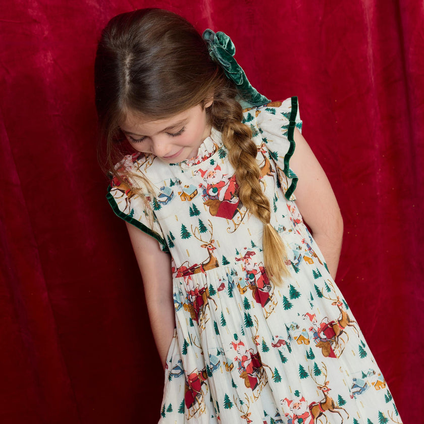 Girls Jennifer Dress - Santa Sleigh
