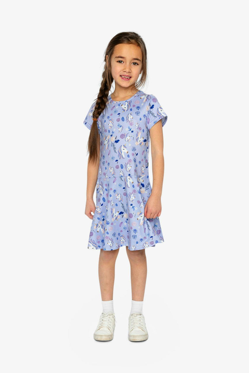 Short Sleeve Dress Purple Unicorn Print