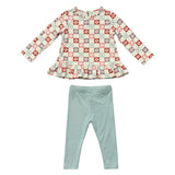 Girls Long Sleeve Peplum Set in Wavy Daisy Checkered