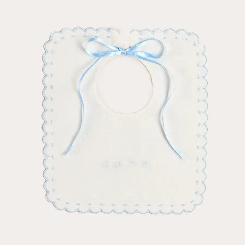 Whale Hand Embroidered Scallop Edge Square Bib
