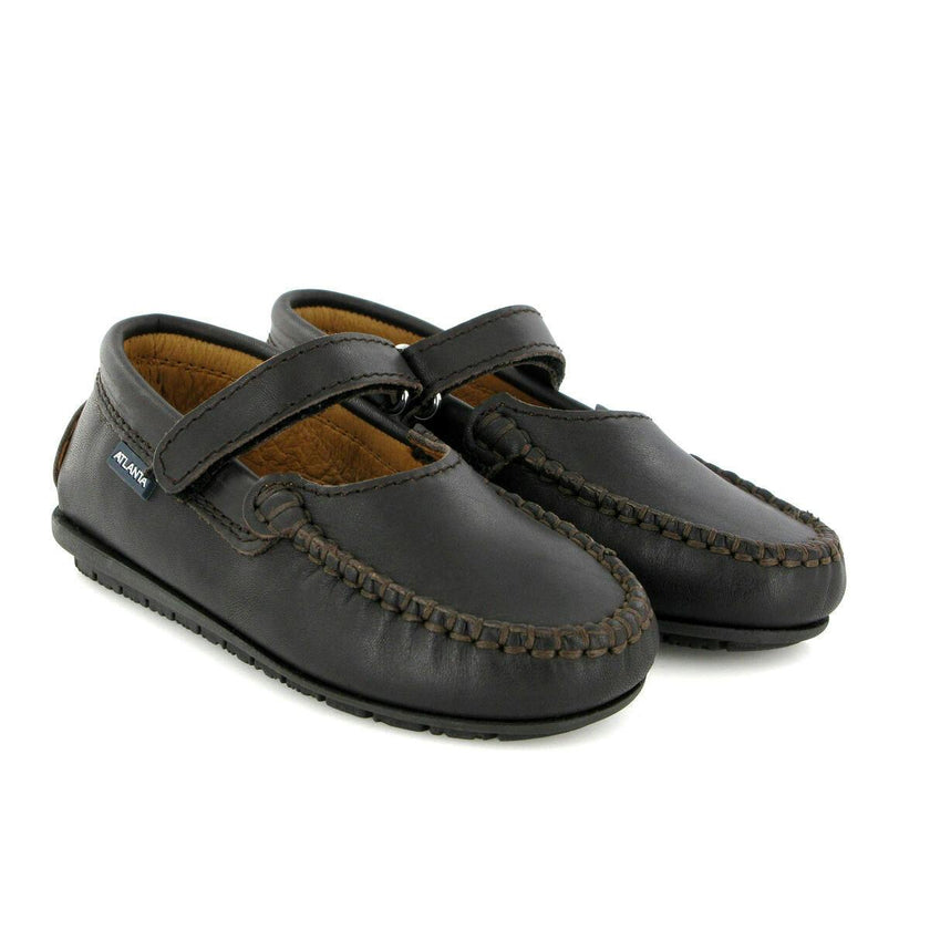 Smooth Leather Mary Jane Moccasins, Dark Brown