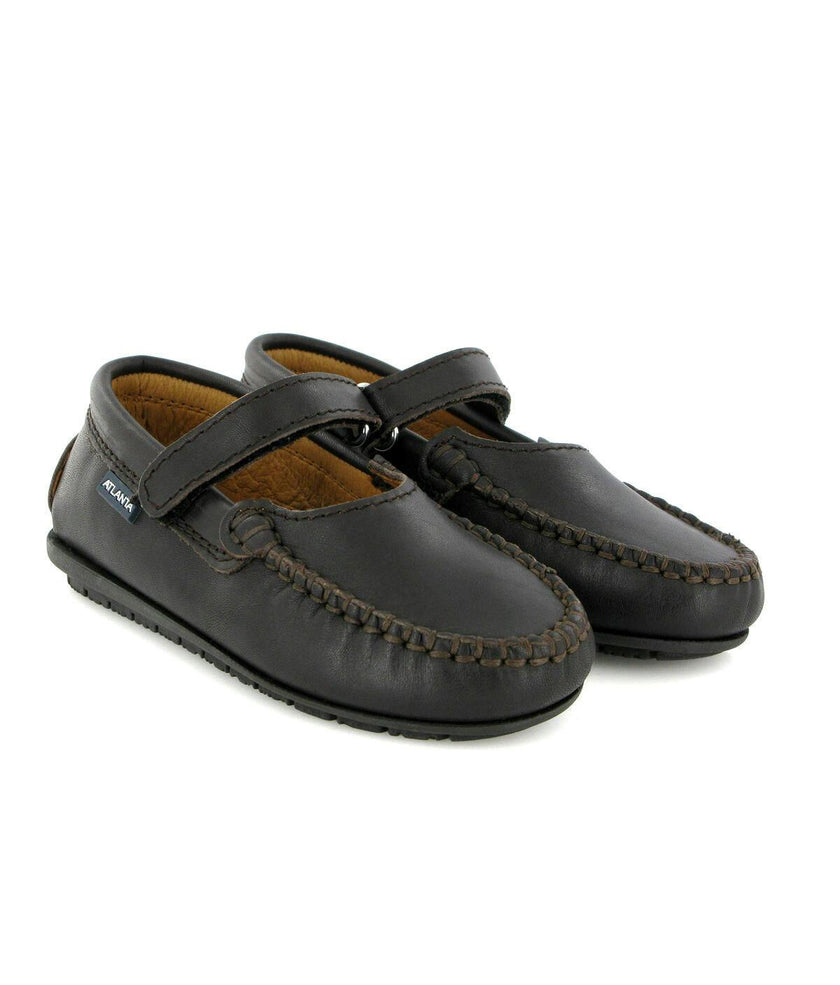 Smooth Leather Mary Jane Moccasins, Dark Brown