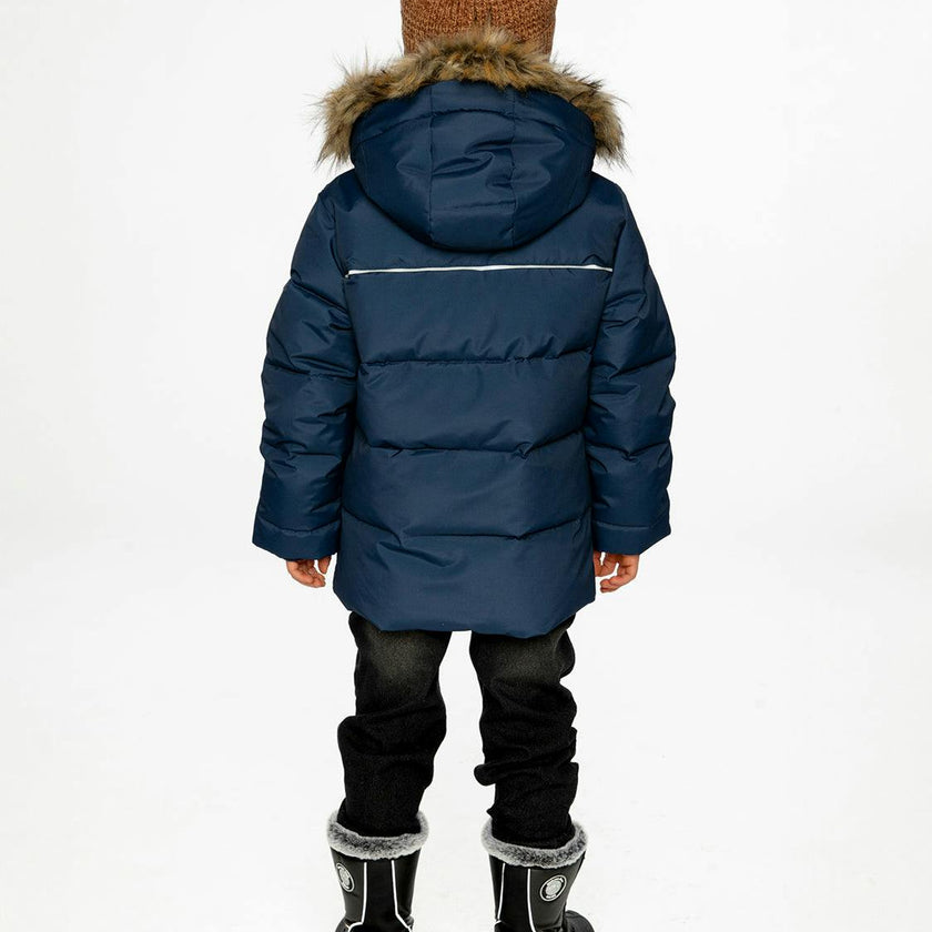 Winter Jacket with Faux-Fur Hood Dark Blue