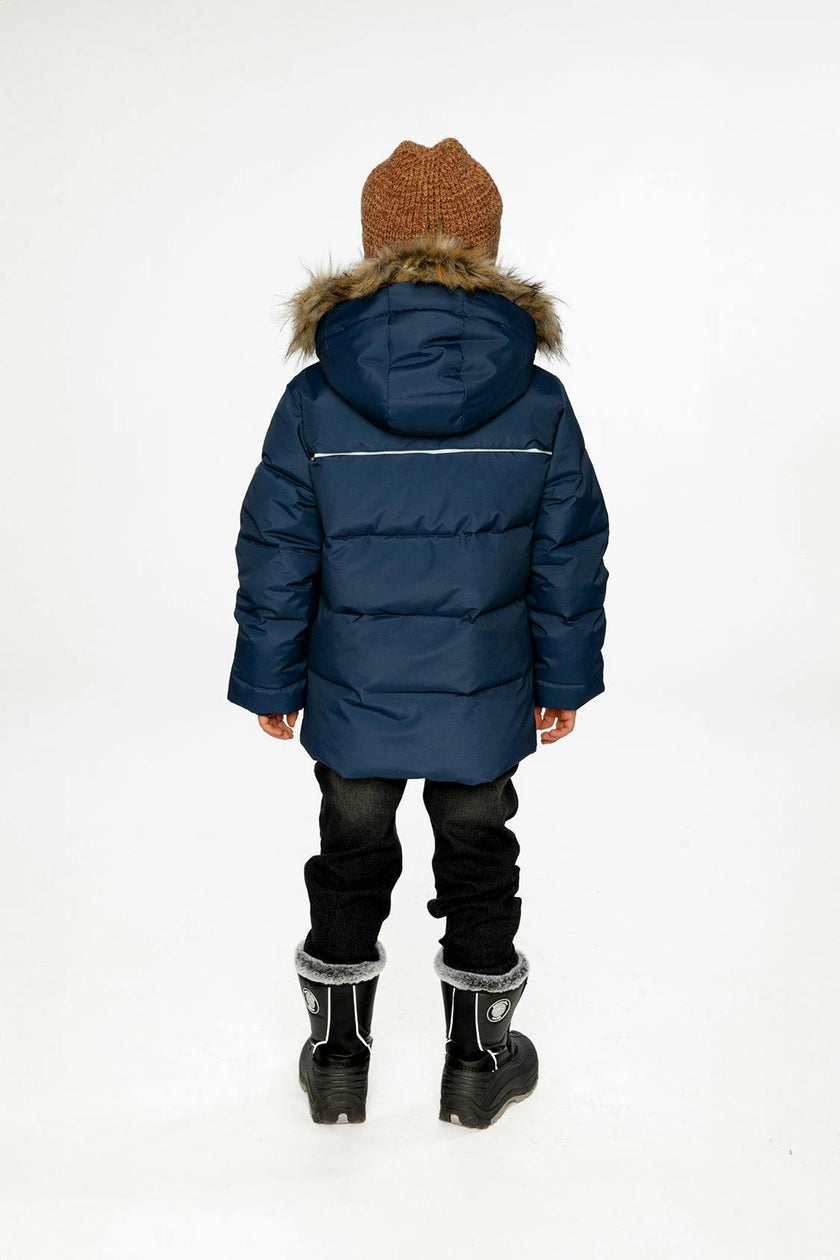 Winter Jacket with Faux-Fur Hood Dark Blue