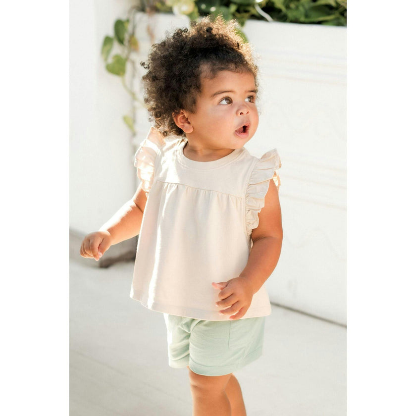 Garment Dye Ruffle T-Shirt, Brown
