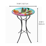 Hand painted Hummingbird Glass Birdbath with Solar LED