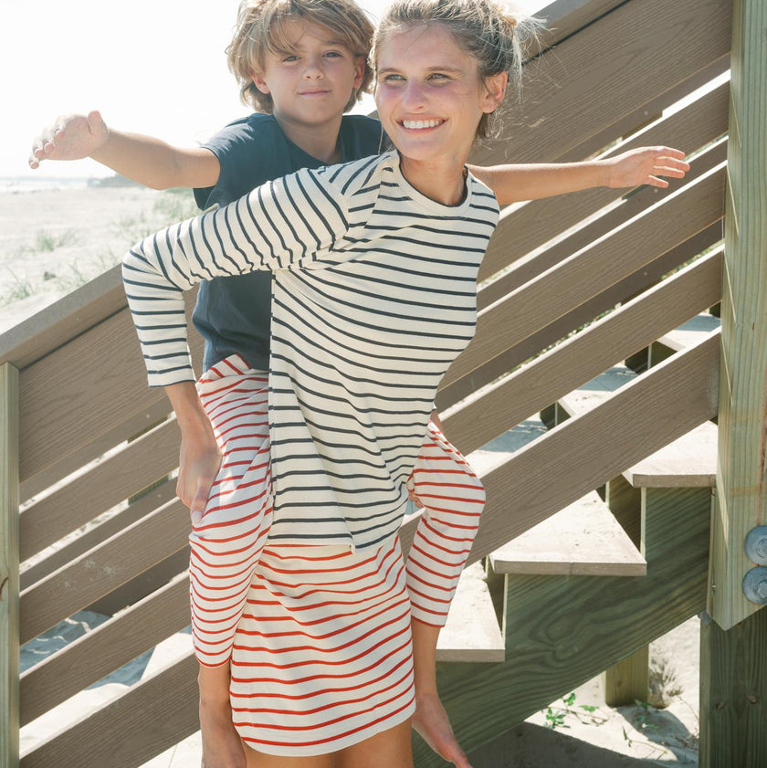 women's cream and red stripe skirt