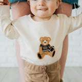 Teddy Bear Patch Long Sleeve Romper