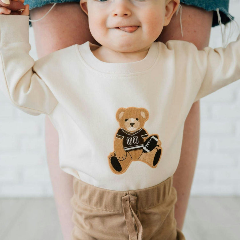 Teddy Bear Patch Long Sleeve Romper