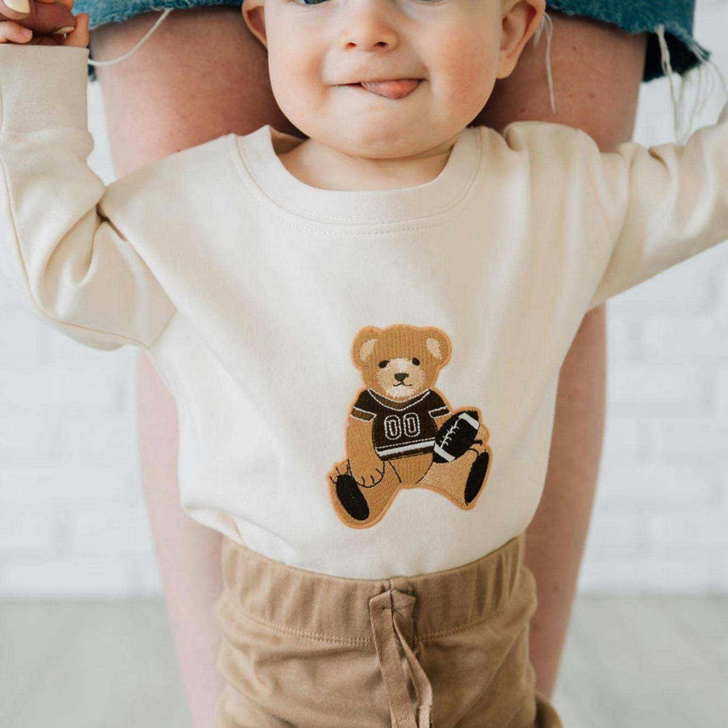 Teddy Bear Patch Long Sleeve Romper