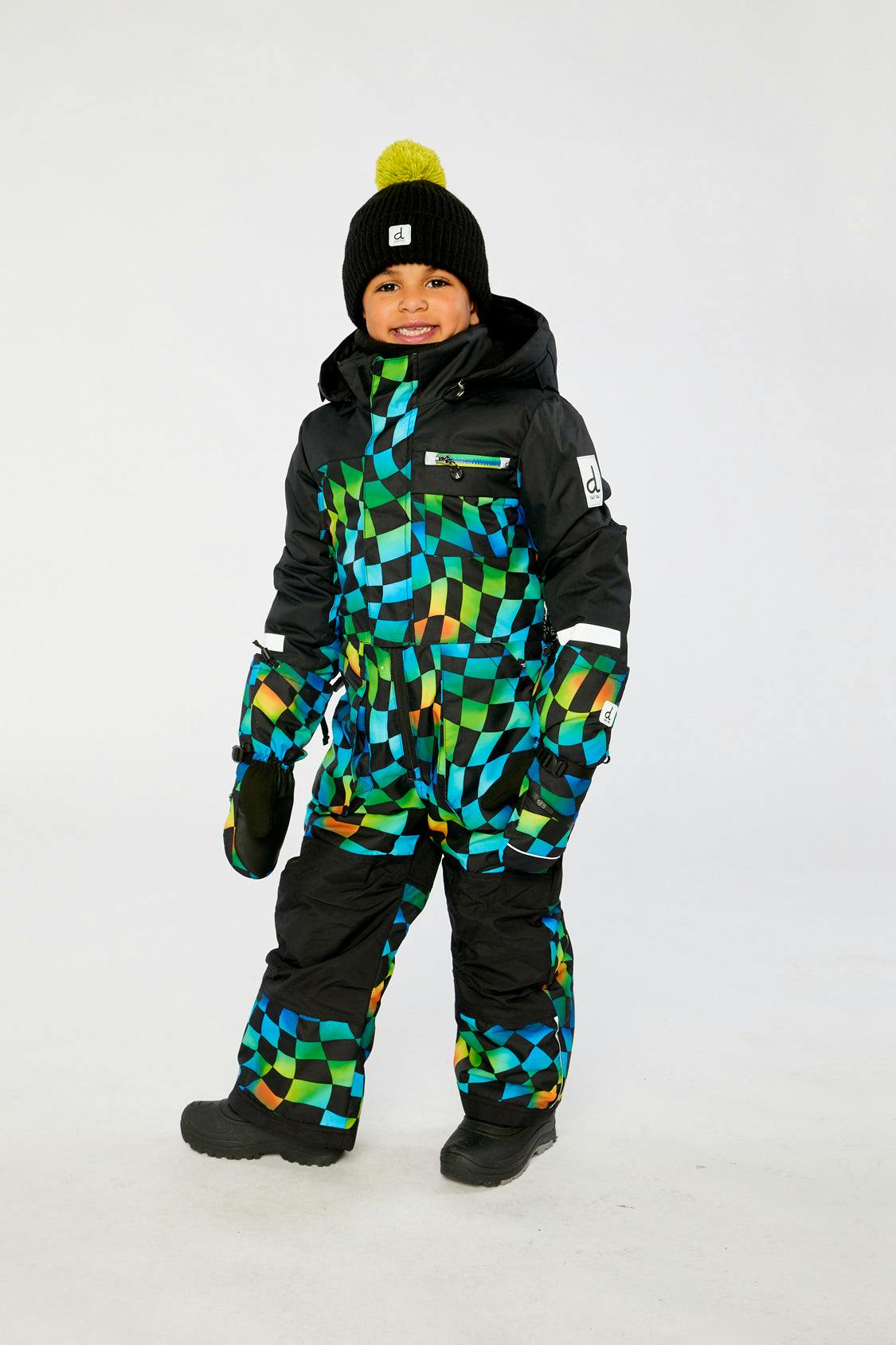 Kids One Piece Play Snowsuit Blue Checkered Print