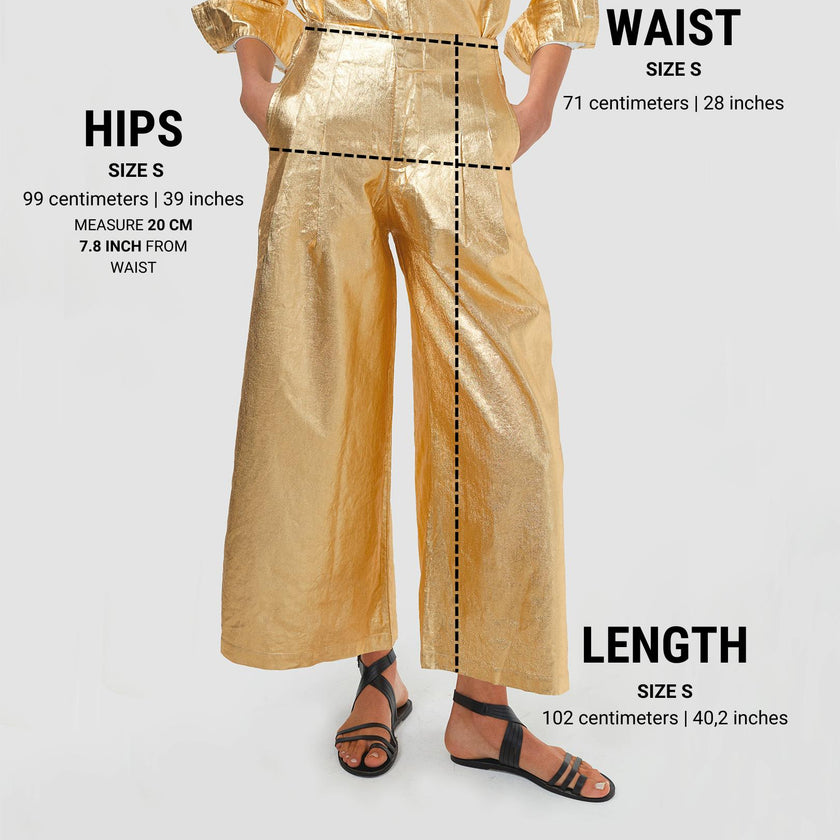 Culotte Metallic Linen Pants - Gold